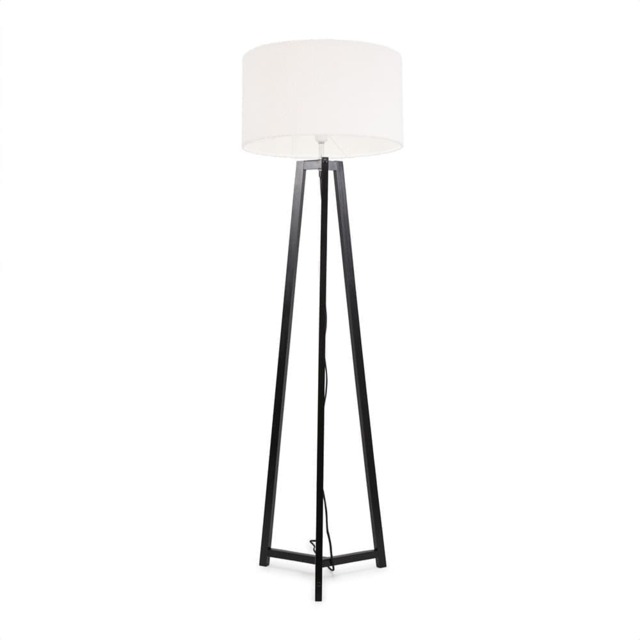 ValueLights Lottie Black Wood Tripod Floor Lamp Cream Boucle Shade