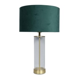 ValueLights Balan Brushed Gold Table Lamp Forest Green Velvet Shade and Bulb
