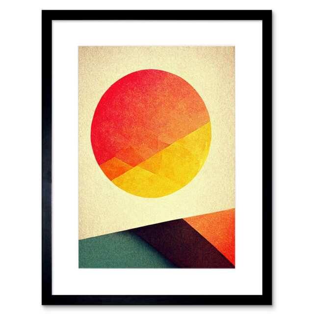 "Minimal Sunset Abstract Retro Sun Planet Geometric 9x7"" Black Framed Wall Art Print"