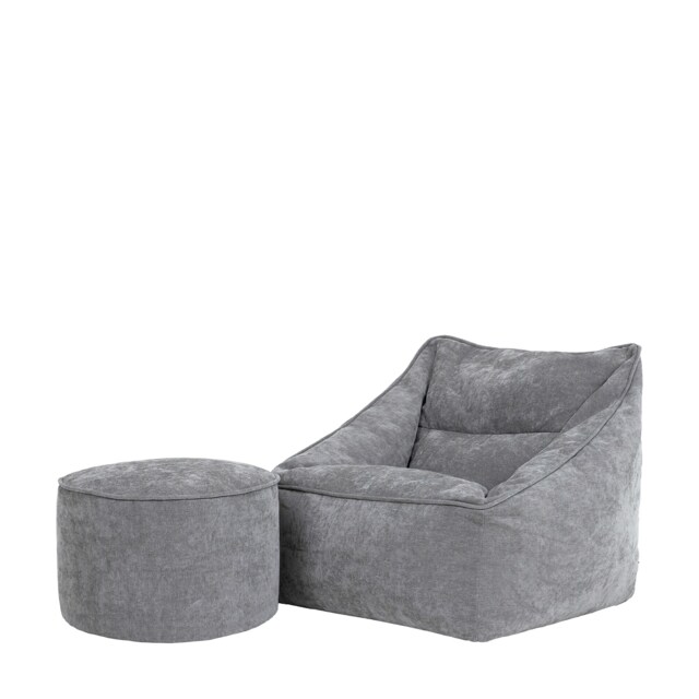 Natalia Chenille Adults Bean Bag Armchair and Pouffe, Ready Filled Large Beanbag and Footstool Grey Grey Grey 2