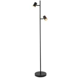 LED Double Spot Black Metal Floor Lamp with Foot Switch and Adjustable Heads Black Black 1