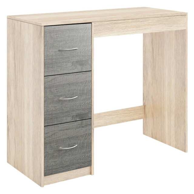 3-Drawer Wooden Desk and Dressing Table - Multi-Functional, 79.5x93x40 cm Brown Oak & Ash Grey 22.5 x 43.5 x 98.5 1