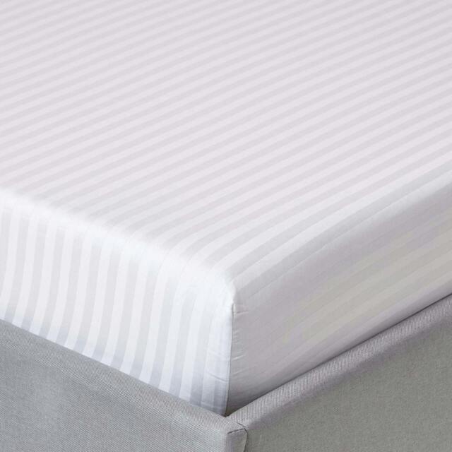 Homescapes White Egyptian Cotton Satin Stripe Fitted Sheet 330 TC, Double White Double