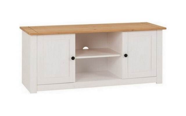 Panama 2 Door 1 Shelf Flat Screen TV Unit - L40 x W120 x H50.5 cm - White - Natural Wax