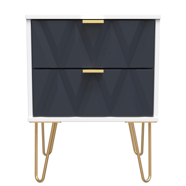 Dallas 2 Drawer Compact Bedside Cabinet in Indigo Matt & White Matt (Ready Assembled) Blue Indigo Matt & White Matt