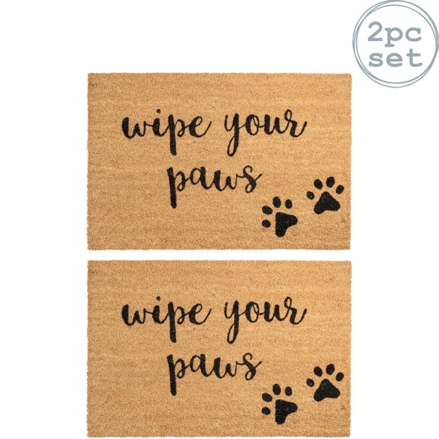 Nicola Spring 2x Coir Door Mats - 90 x 60cm - Paws - Indoor Outdoor Floor Mat Dirt Trapper Rug Non Slip Backing Doormat