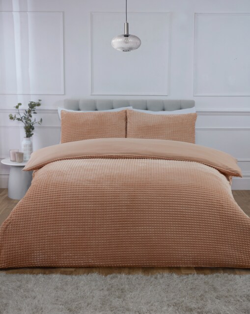 Luxury Waffle Teddy Polyester Fleece Duvet Cover Set with Pillowcase Brown Latte Double