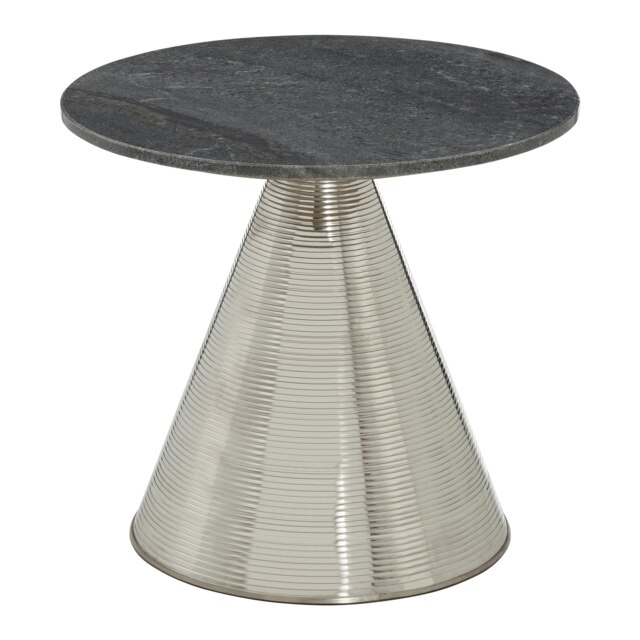 Table With Grey Marble Top-Bedside Table With Textured Silver Base-Luxe Accent Table-Side Table By Couch Grey