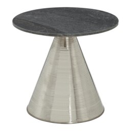 Table With Grey Marble Top-Bedside Table With Textured Silver Base-Luxe Accent Table-Side Table By Couch Grey