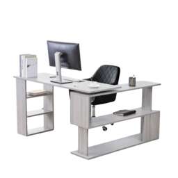 Grey Office Desk with Black Velvet Upholstered Chair Wooden Room Furniture