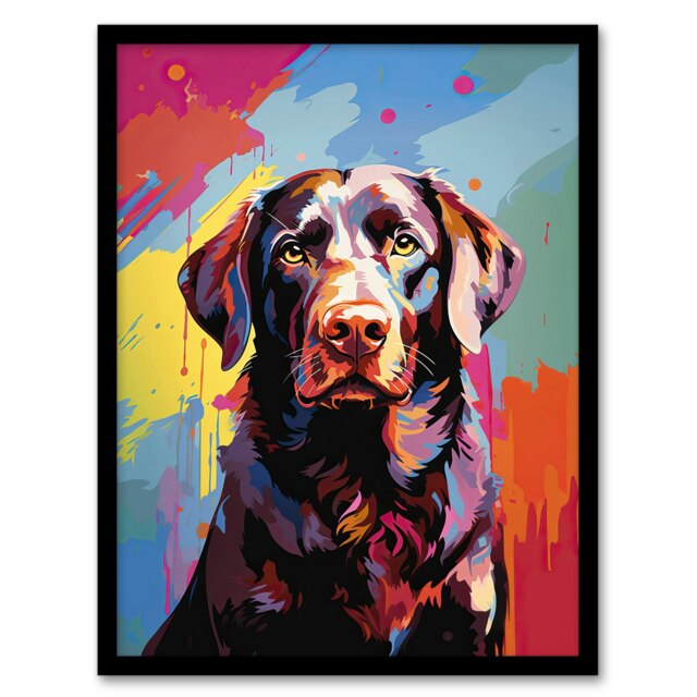 Chocolate Labrador Retriever Dog Lover Gift Black Framed Wall Art Print A4