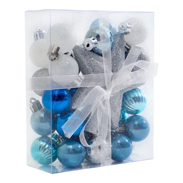 Living and Home 30 Pcs Christmas Tree Ornament Set and Snowflake Tree Topper- Blue