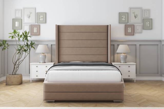 "Sloomy Sterling Mink Plush Bed Frame With Mattress With 50"" Upholstered Wingback Headboard 5' King"