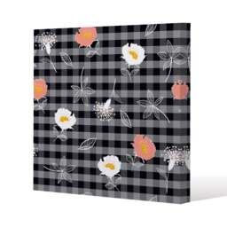 Blooming hand drawn orange and white flowers (Canvas Print) / 77 x 77 x 4cm Multi