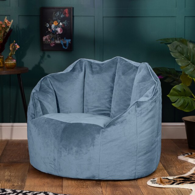 Sirena Scallop Chair Bean Bag Mineral Blue Velvet Bean Bags Blue Mineral Blue L 1