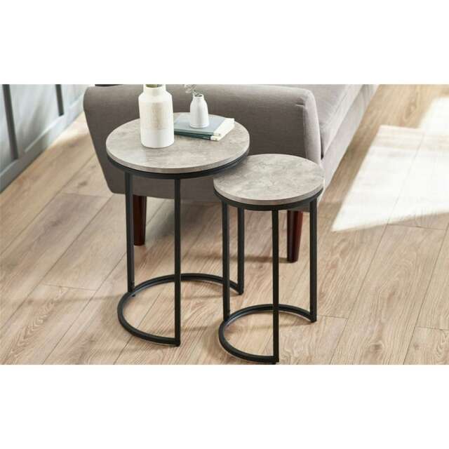 Concrete Effect Nesting Side Tables Grey Grey