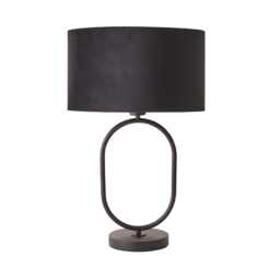 ValueLights Antonia Matte Black Oval Table Lamp Black Velvet Shade