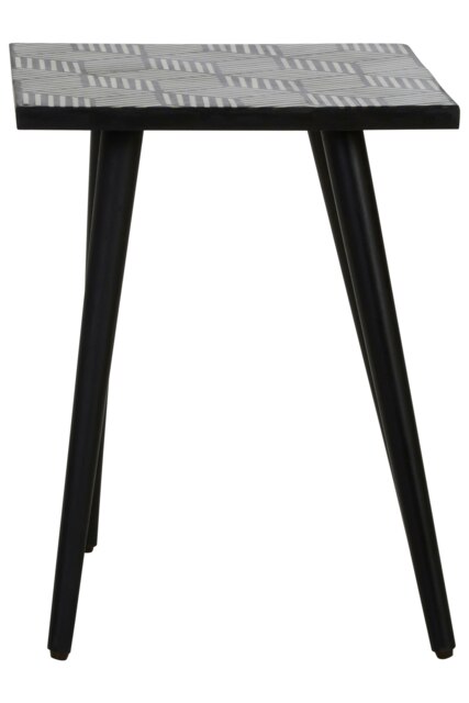 Side Table With Angular Base,Black & White Bedside Table,Geometric Wooden Side Table With 4 Splayed Legs Black