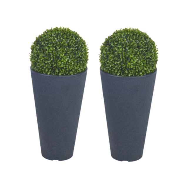 Round Pots with Boxwood Ball Plant - 28x25x25cm Grey Charcoal & Set of 2 2