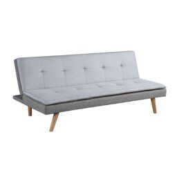 Malmo 3-Seater Linen-Look Clic-Clack Sofa Bed with Wooden Legs - Grey Grey Grey 1