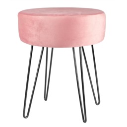 Harbour Housewares Velvet Footstool - Round Modern Dressing Table Footstool Vanity Seat Chairs - 40 x 35cm - Pink/Black Pink Pink/Black Pack of 1 1