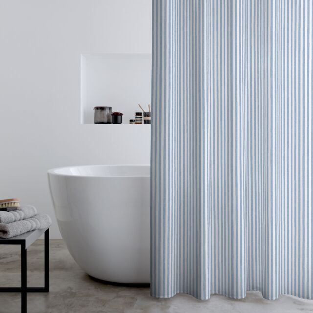 Catherine Lansfield Timeless Stripe Shower Curtain Blue One Size
