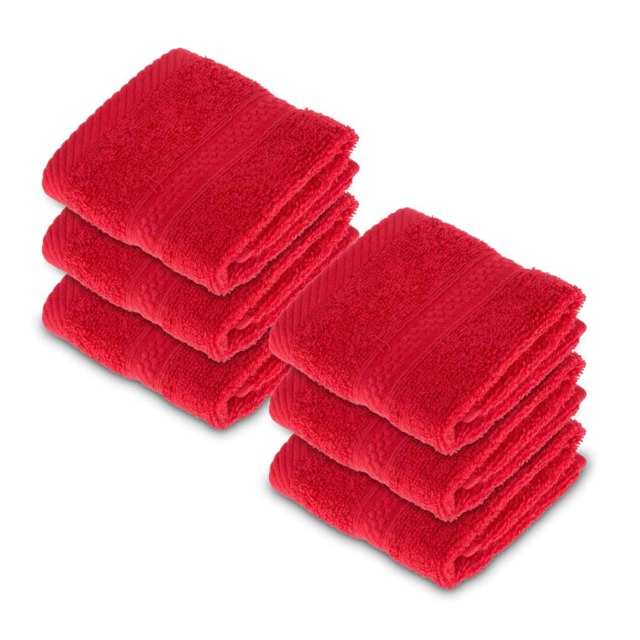 Homescapes Turkish Cotton Red Face Cloth - Set of 6
