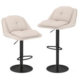 COSTWAY 2 Pcs Bar Stools Modern Adjustable Chenille Upholstered Barstools White