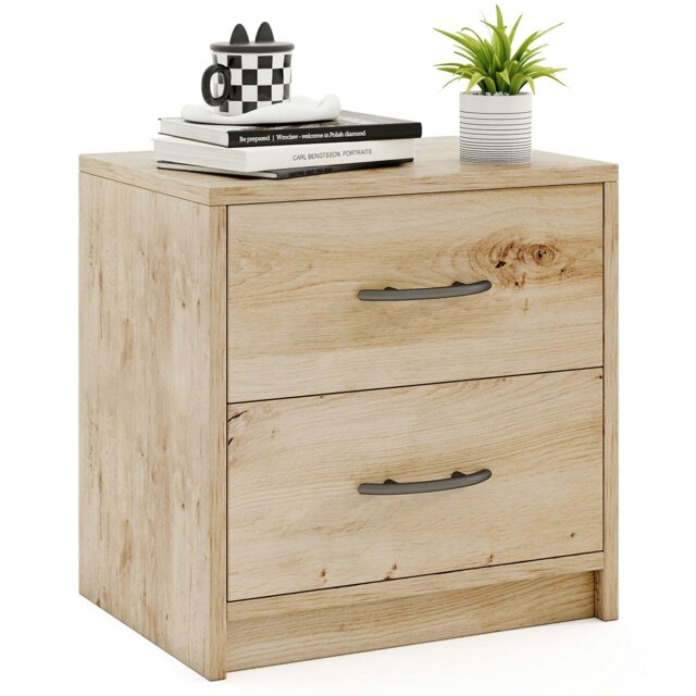 COSTWAY 2-Drawer Nightstand Modern Bedside Table Oak Brown