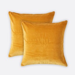 Homescapes Set of 2 Mustard Velvet Cushion Covers - 40 x 40 cm Yellow Mustard 2