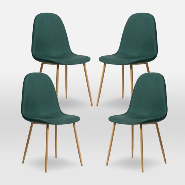 ASTERIA Dining Chairs Set of 4 Upholstered Linen Fabric Dark Green Wood Leg
