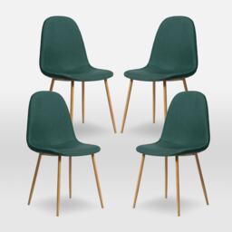 ASTERIA Dining Chairs Set of 4 Upholstered Linen Fabric Dark Green Wood Leg