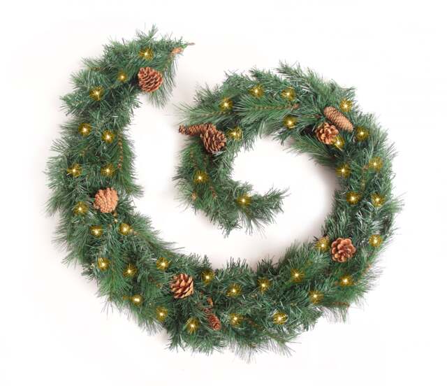 Best Artificial 6ft Colorado Pine Christmas Garland with Pine Cones with 50 warm white battery lights