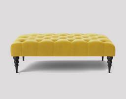 Alyana 150cm Rectangle Ottoman Bench with Wooden Legs- Mustard Gold Plush Velvet Chesterfield Upholstered Footstool