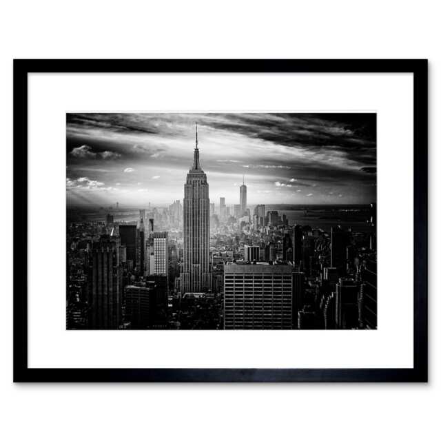 "New York City Cityscape Black White Photograph 9x7"" Black Framed Wall Art Print"
