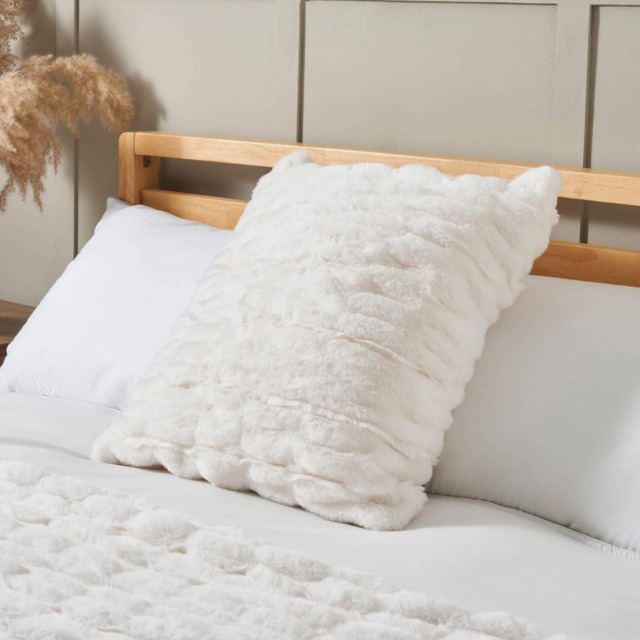 BHS Ruched Faux Fur Cushion Cream Cream One Size 1