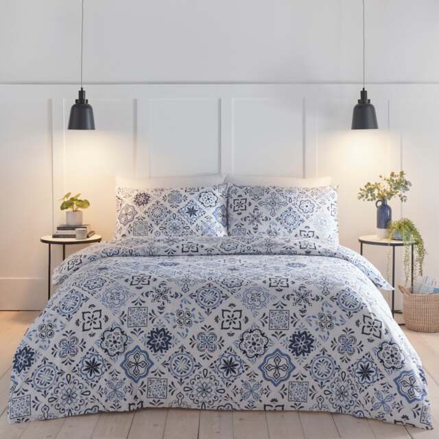 Portfolio Home Porto Geometric Bohemian Soft Bedding Duvet Cover Set With Pillowcase Blue Single