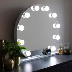 Audrey Round Hollywood Vanity Mirror with LED Lights Silver