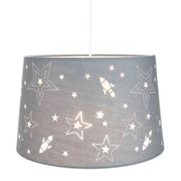 Fun Rockets and Stars Childrens/Kids Grey Cotton Bedroom Pendant or Lamp Shade Grey Grey 1