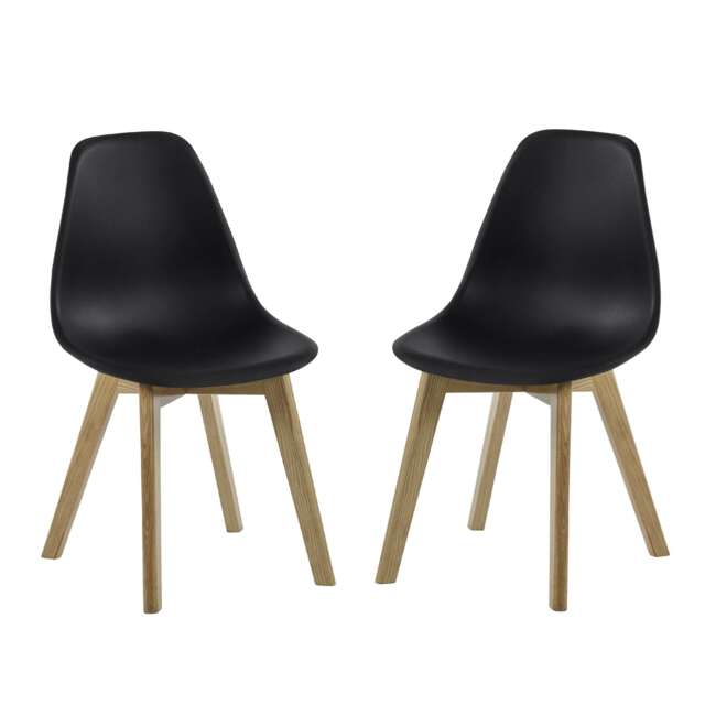Alderley Premium Black Plastic Dining Chairs with Wooden Legs - Set of 2