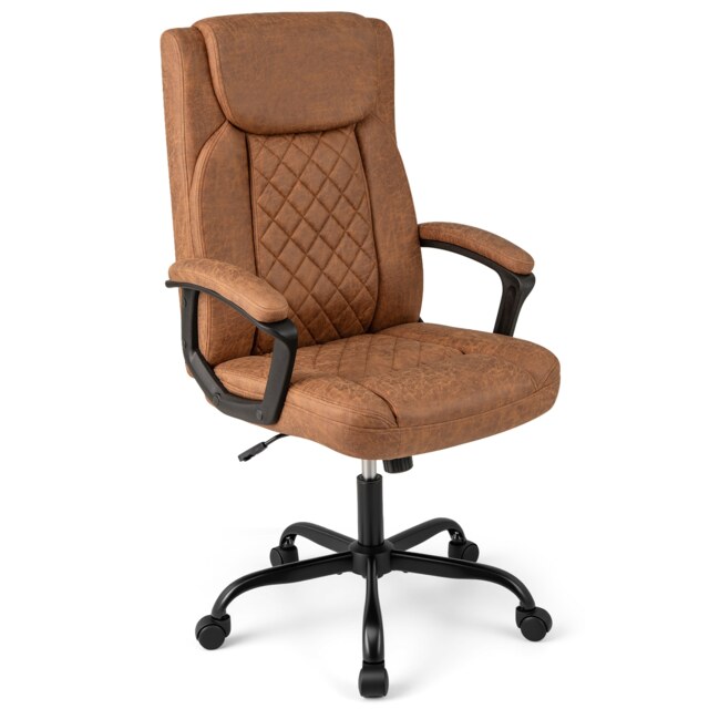 COSTWAY Office Desk Chair Ergonomic Executive Chair w/Headrest Cushion-Brown