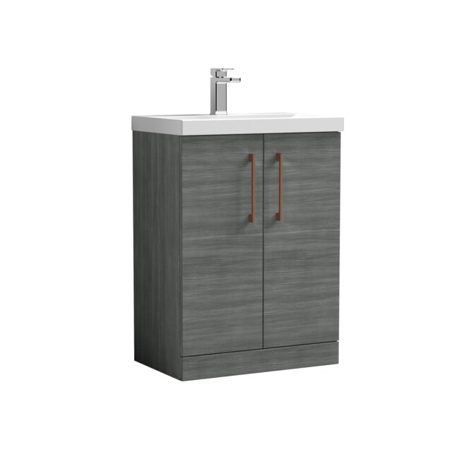 Balterley Level Contemporary Bathroom Floor Standing 2-Door Vanity Unit & Mid-Edge Basin, with Square D Handle Grey 840 x 610 x 390mm