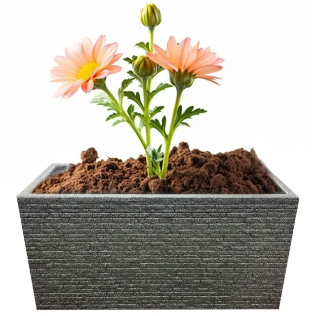 2 x Brick Slate Effect Trough Patio Planters Pewter Grey Large Garden Flower Pots Grey