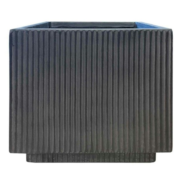 Vertical Ribbed Black Square Planter, Outdoor Plant Pot H25 L25 W25 cm, 12.2 ltrs Cap.