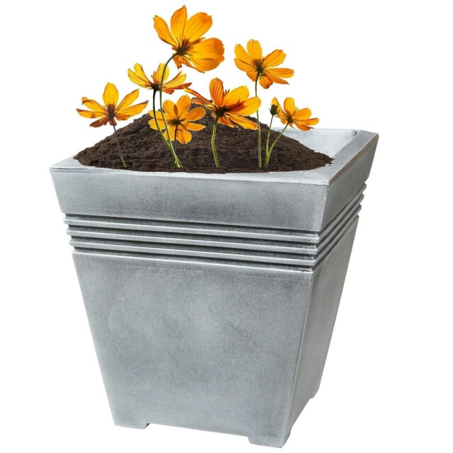 2 x Square Venice Planters Lightweight Grey Flower Pots For Home, Garden & Patios Grey