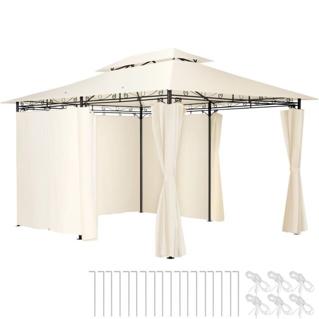Gazebo Emine - 4 x 3 m, double roof system, 6 side panels, water-repellent Cream cream 400 x 300 x 265 cm 1