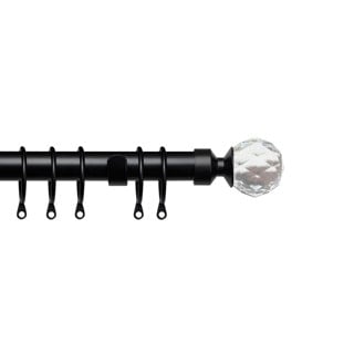 25-28mm Crystal End Black Metal Curtain Pole Set 200 - 380cm Black Black