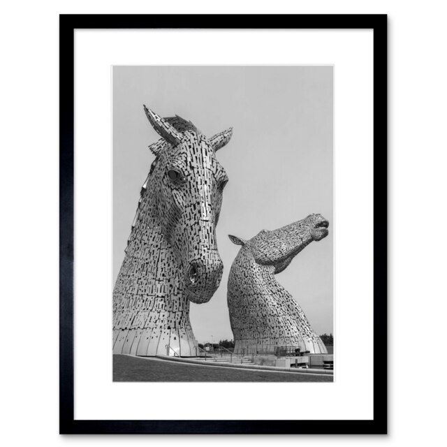 "Kelpies Horse Sculptures Falkirk Scotland 12x16"" Framed Wall Art Print"