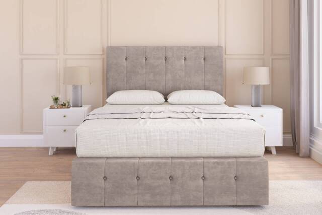 Sloomy Cambridge Pebble Plush Divan Bed Base No Drawers With 26 Inch Strutted Headboard & 12 Inch Matching Footboard Brown Pebble Small Single 1