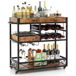 COSTWAY 3-Tier Kitchen Serving Cart Rolling Bar Trolley